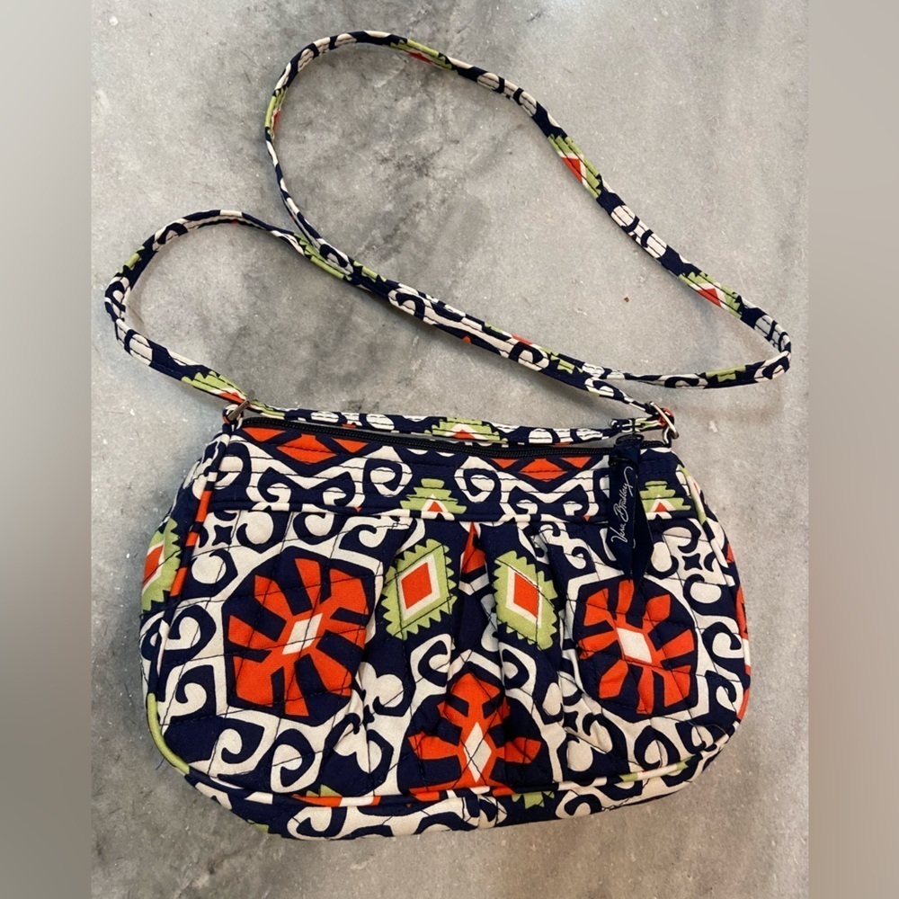 Vera Bradley Sun Valley Frannie Cross Body Bag Navy Blue Quilted Zip Closure